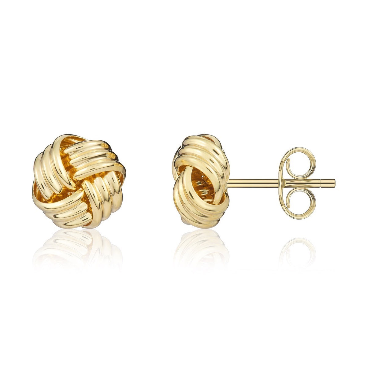 18CT YELLOW GOLD 8MM 4 SECTION RIBBED KNOT EARRINGS