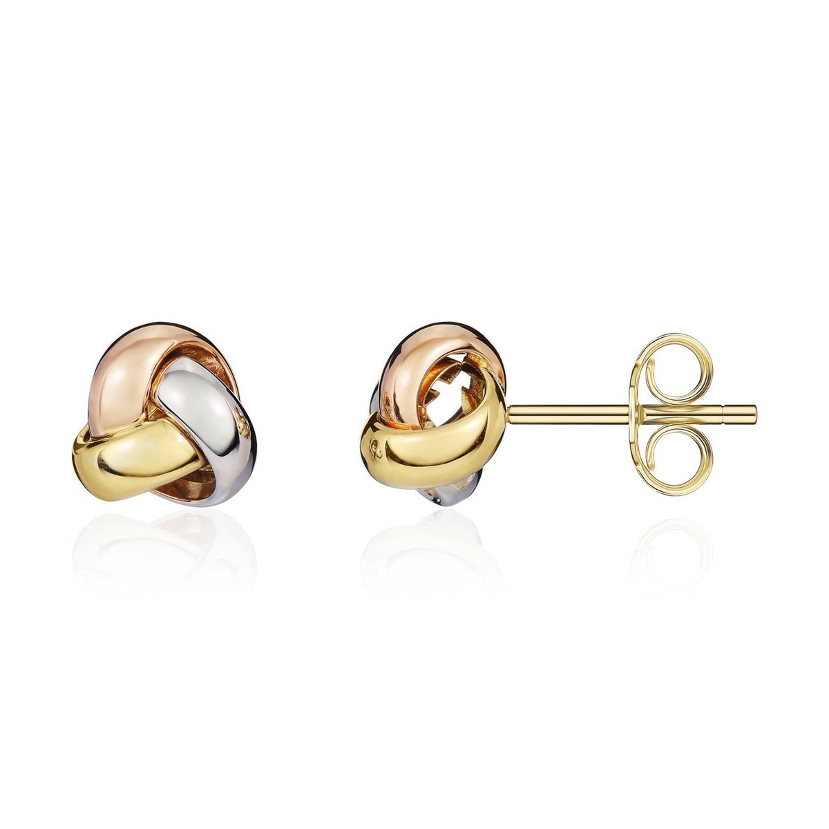 18CT 3 COLOUR GOLD POLISHED SIMPLE 3 STRAND KNOT EARRINGS