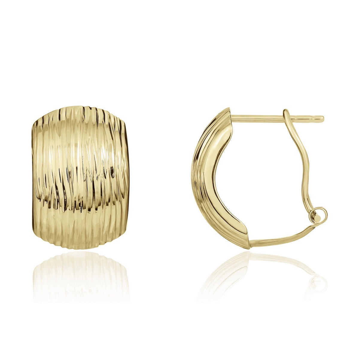 9CT YG 10MM WIDE RIBBED CURVED PEG & CLIP EARRINGS