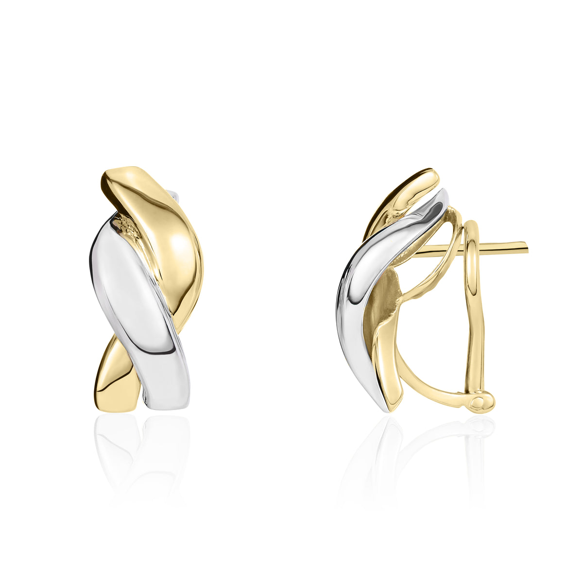 9CT YELLOW AND WHITE GOLD POLISHED 'PLAIT' PEG & CLIP EARRINGS