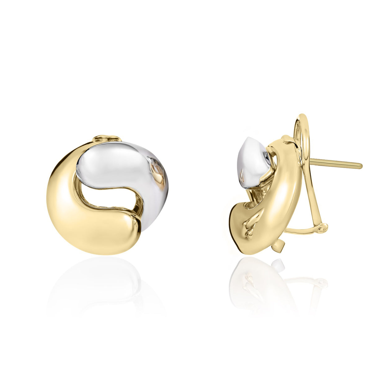 9CT YWG ROUND YIN-YANG  PEG AND CLIP EARRINGS