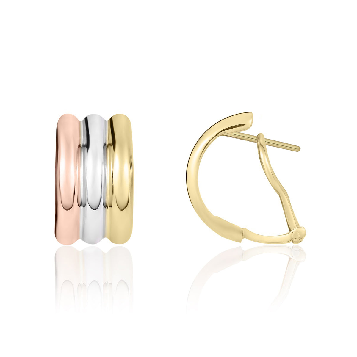 9CT 3 COLOUR 3 ROW 1/2 HOOP WITH PEG AND CLIP FITTINGS
