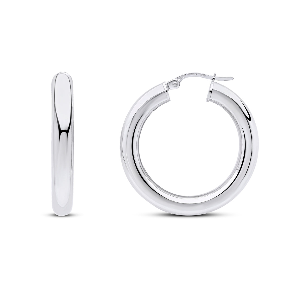 18CT WG 4MM TUBE PLAIN ROUND HOOP EARRINGS 28MM DIAMETER  * OFFER ALTERNATIVE 10-34-023 *