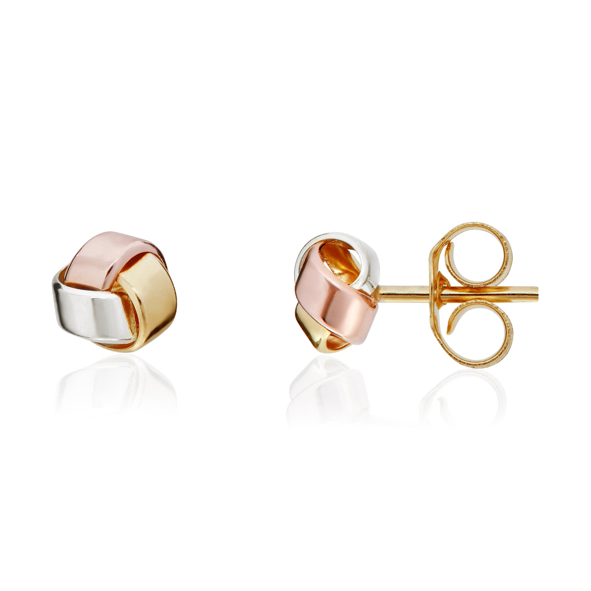 9CT YELLOW, WHITE AND ROSE GOLD POLISHED SMALL SIMPLE KNOT STUD EARRINGS