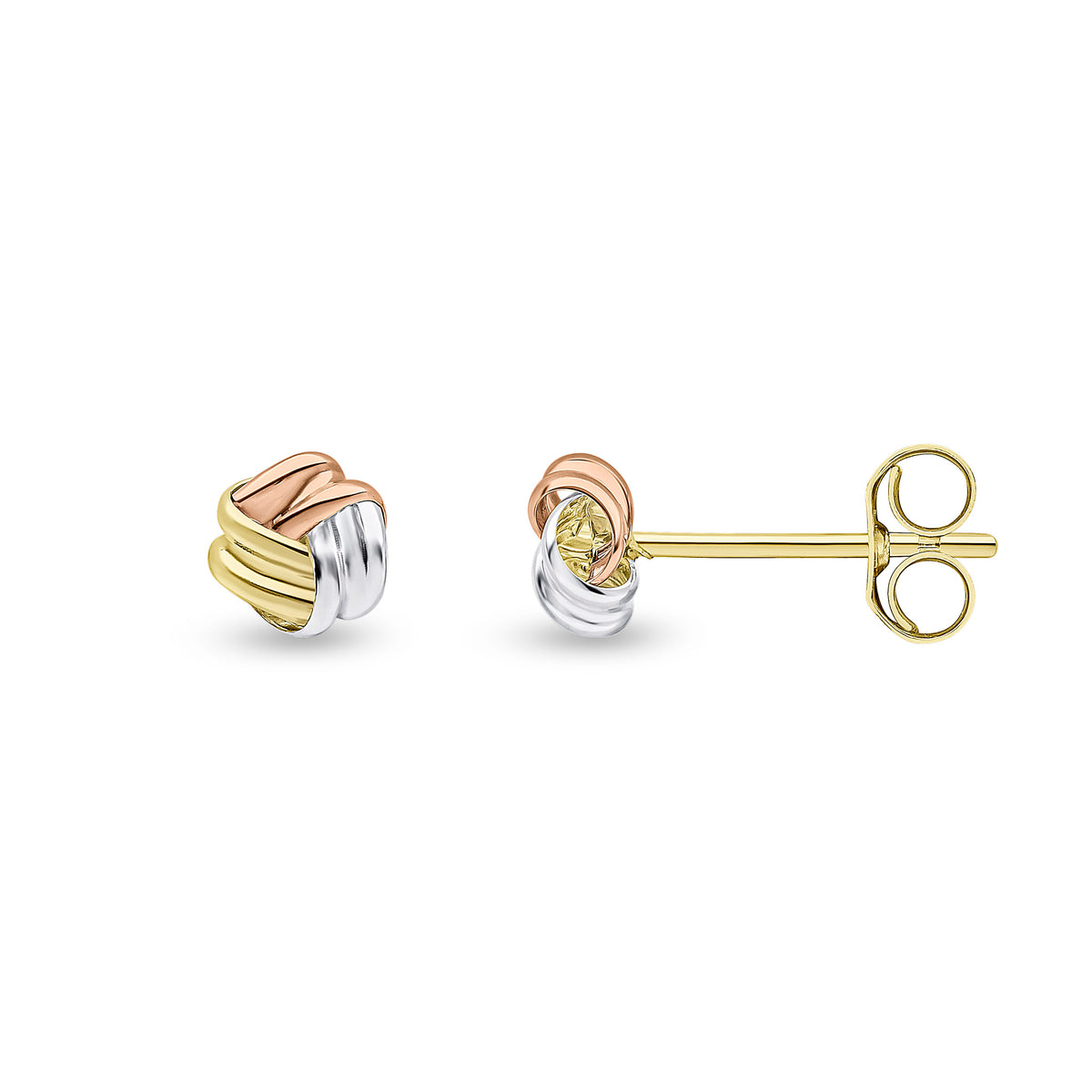 9CT YELLOW, WHITE AND ROSE GOLD SMALL RIBBON KNOT STUD EARRINGS