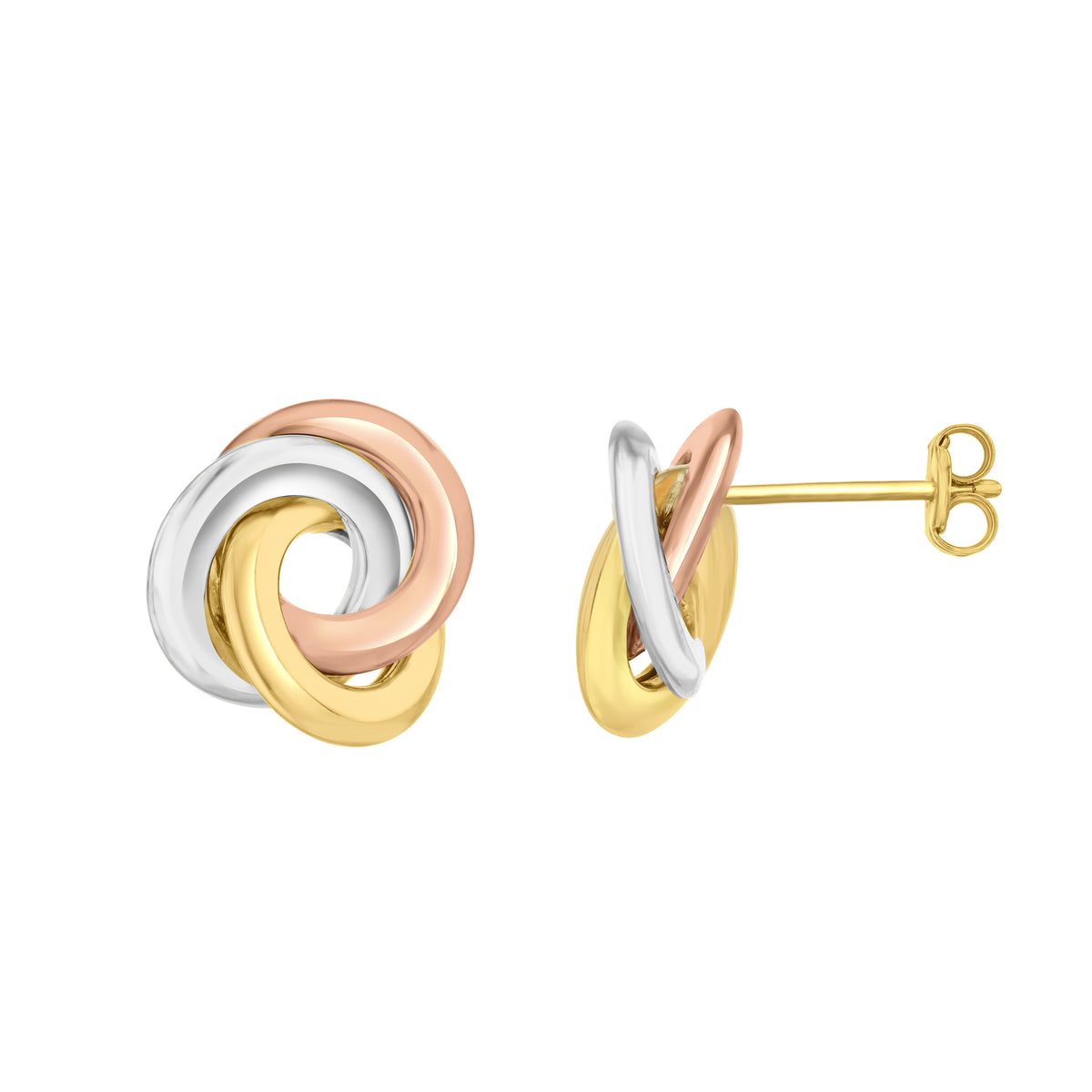 9CT 3 COLOUR FLAT POLISHED KNOT EARRINGS