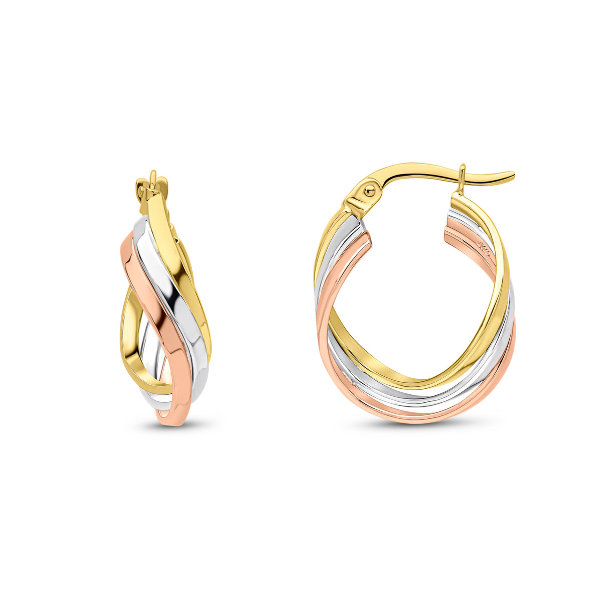 9CT YWG 3 ROW CURVED HOOP EARRINGS