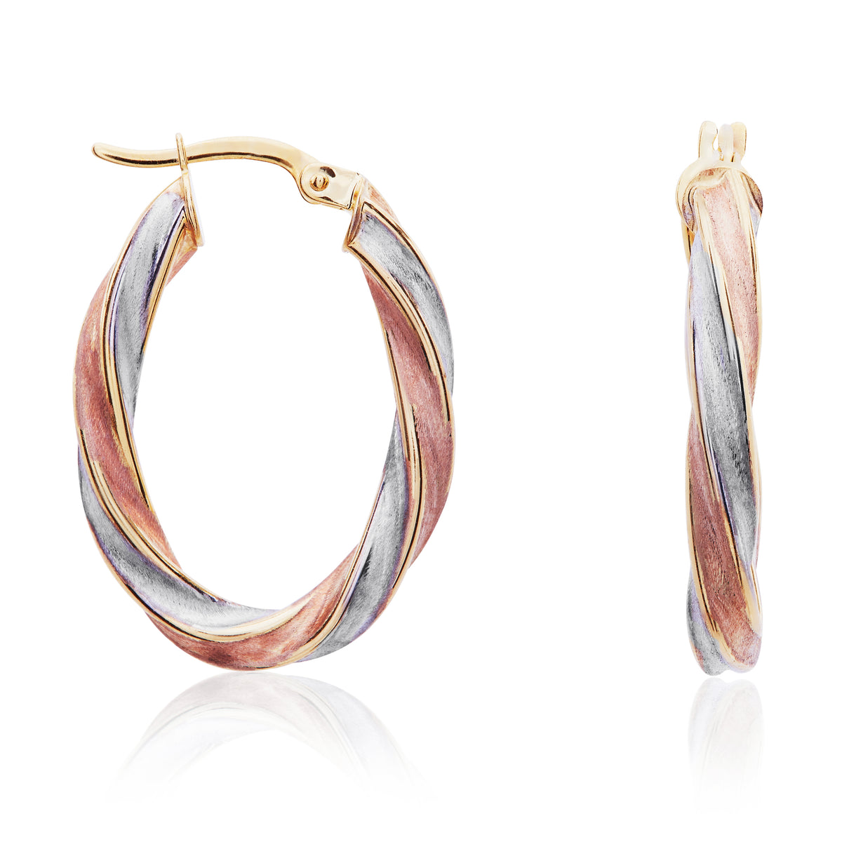 9CT 3 COL.OVAL TWIST HOOP