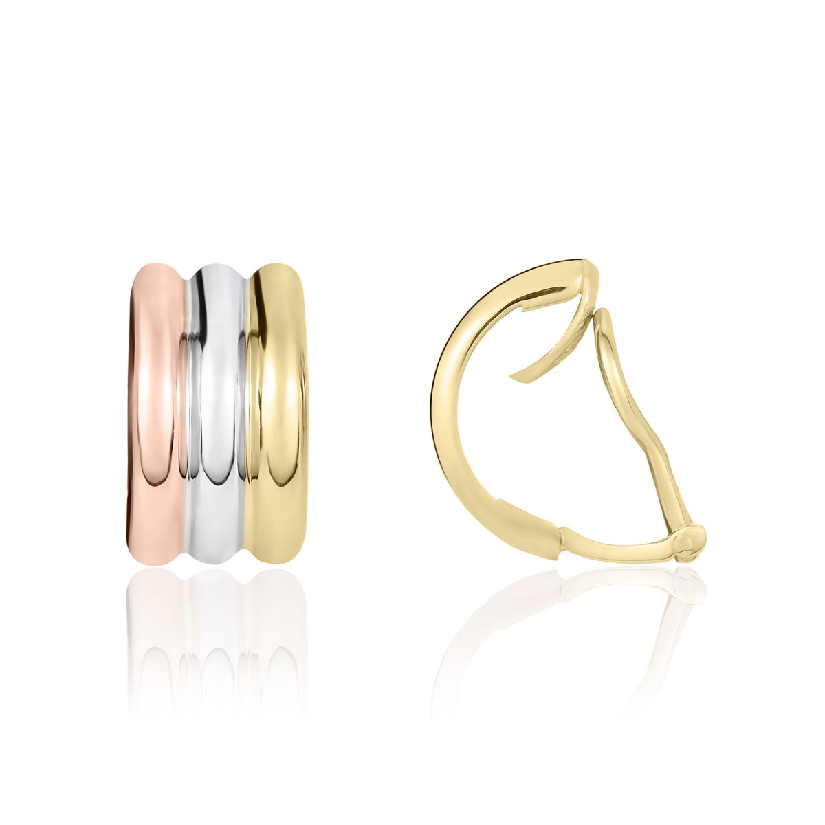 9CT 3 COLOUR 3 ROW 1/2 HOOP CLIP ON EARRINGS