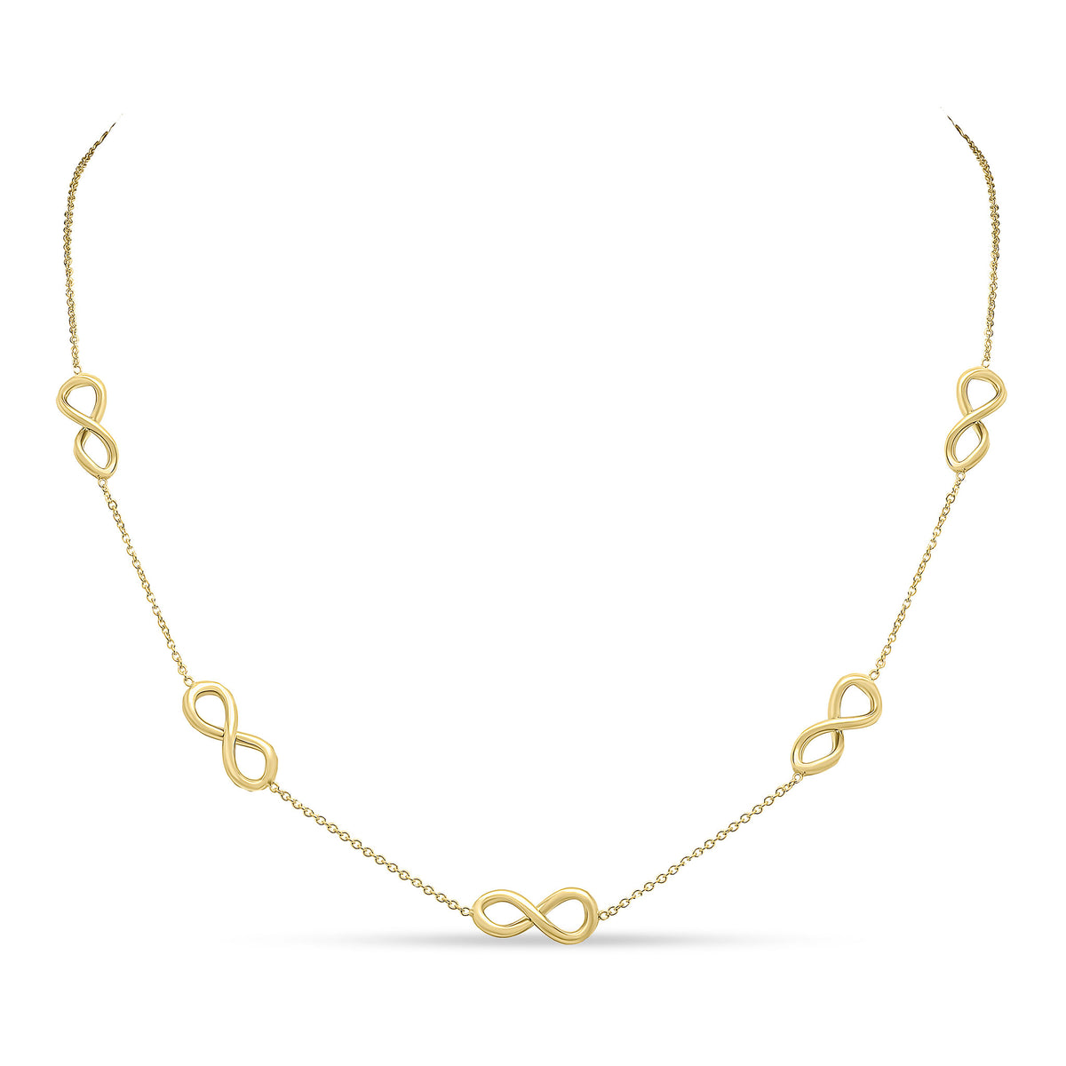 9CT YG CHAIN & INFINITY MOTIF NECKLACE. 18 INCH