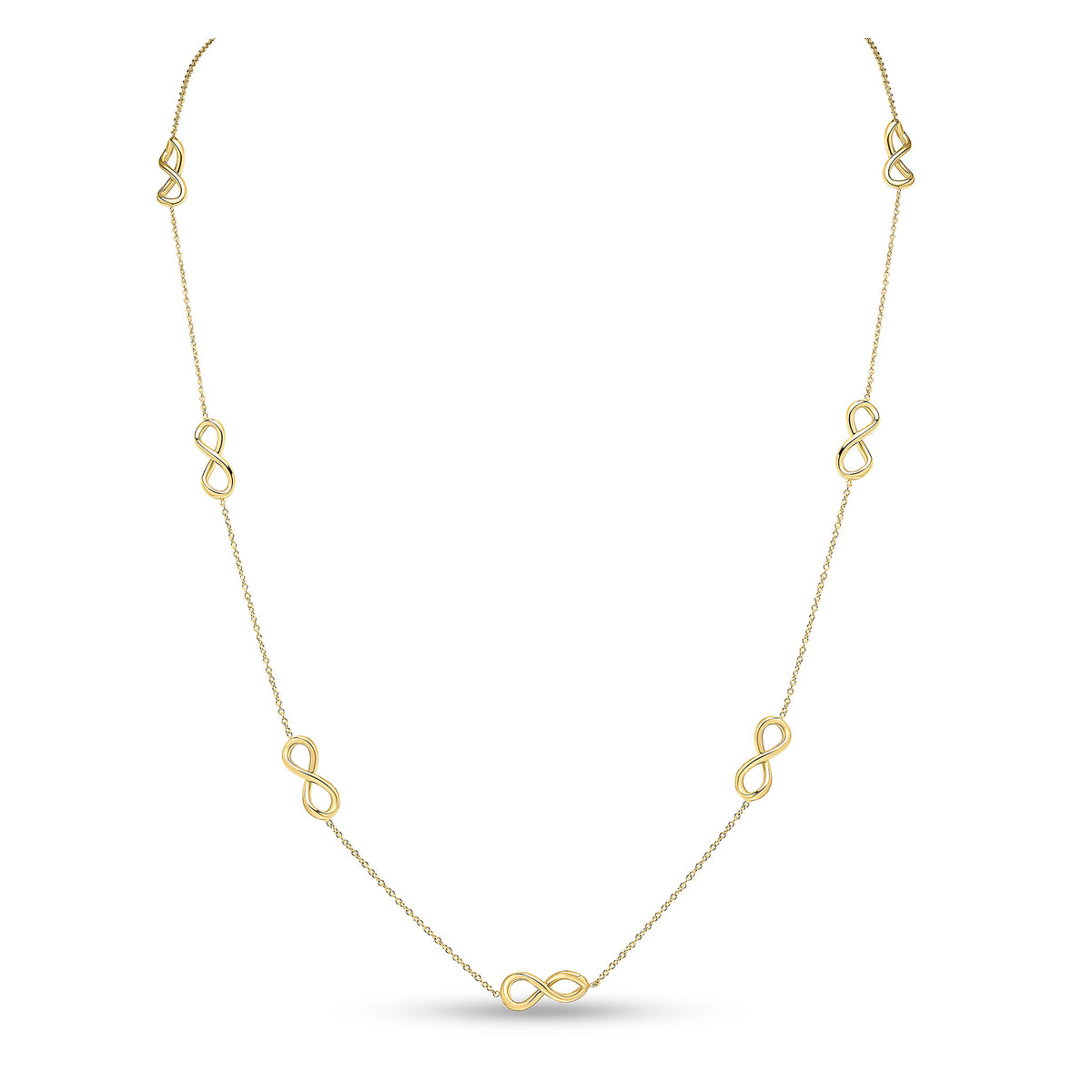 9CT YG CHAIN & INFINITY MOTIF NECKLACE. 24 INCH