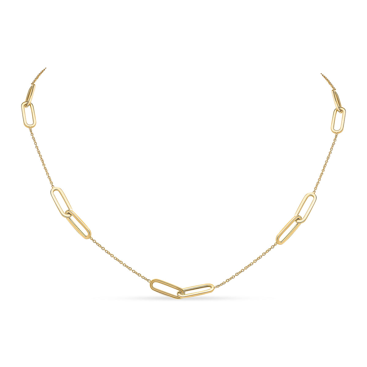 9CT YG CHAIN & DOUBLE OPEN OVAL LINK NECKLACE. 18 INCH