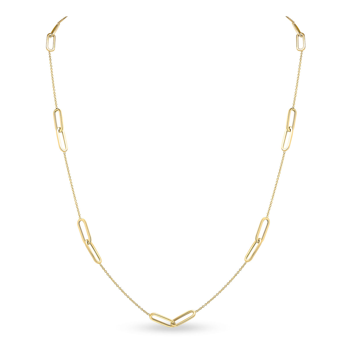 9CT YG CHAIN & DOUBLE OPEN OVAL LINK NECKLACE. 24 INCH