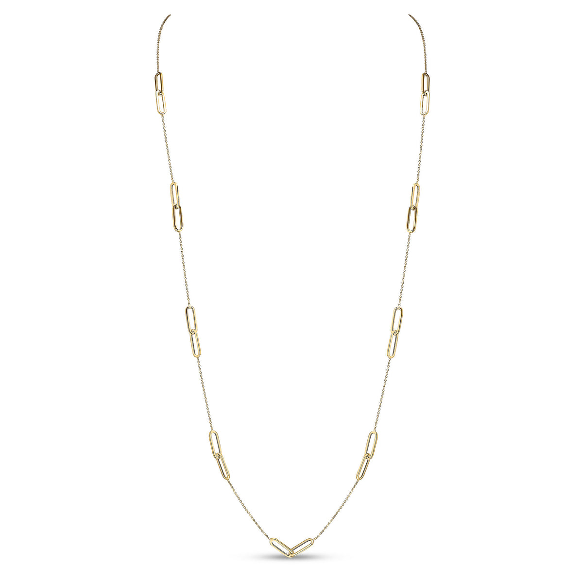 9CT YG CHAIN & DOUBLE OPEN OVAL LINK NECKLACE. 32 INCH