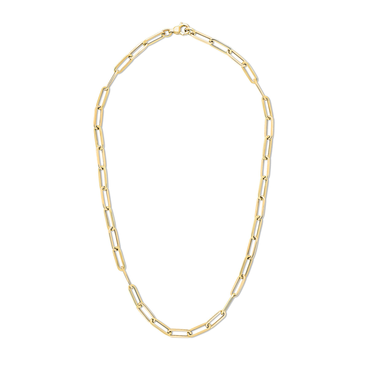 9CT YELLOW GOLD OVAL PAPERCHAIN LINK NECKLACE. 18 INCHES
