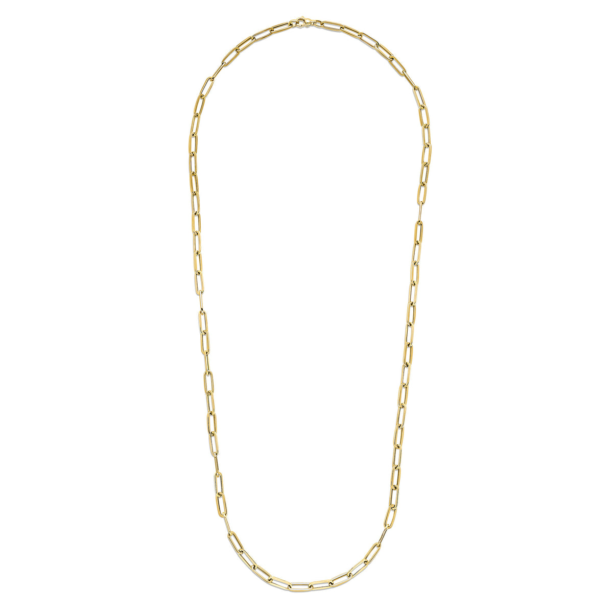 9CT YELLOW GOLD OVAL PAPERCHAIN LINK NECKLACE. 32 INCHES