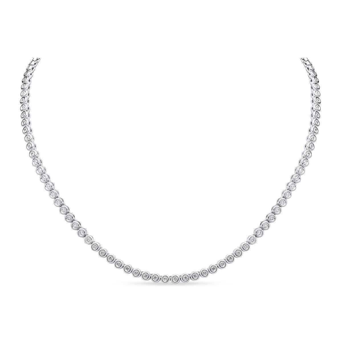 18CT WG BRILLIANT CUT DIAMOND RUBOVER LINE NECKLACE. 2.50CT