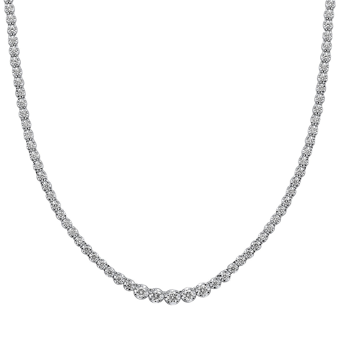 18CT WG BRILLIANT CUT DIAMOND CLAW LINE NECKLACE. 3.03CT