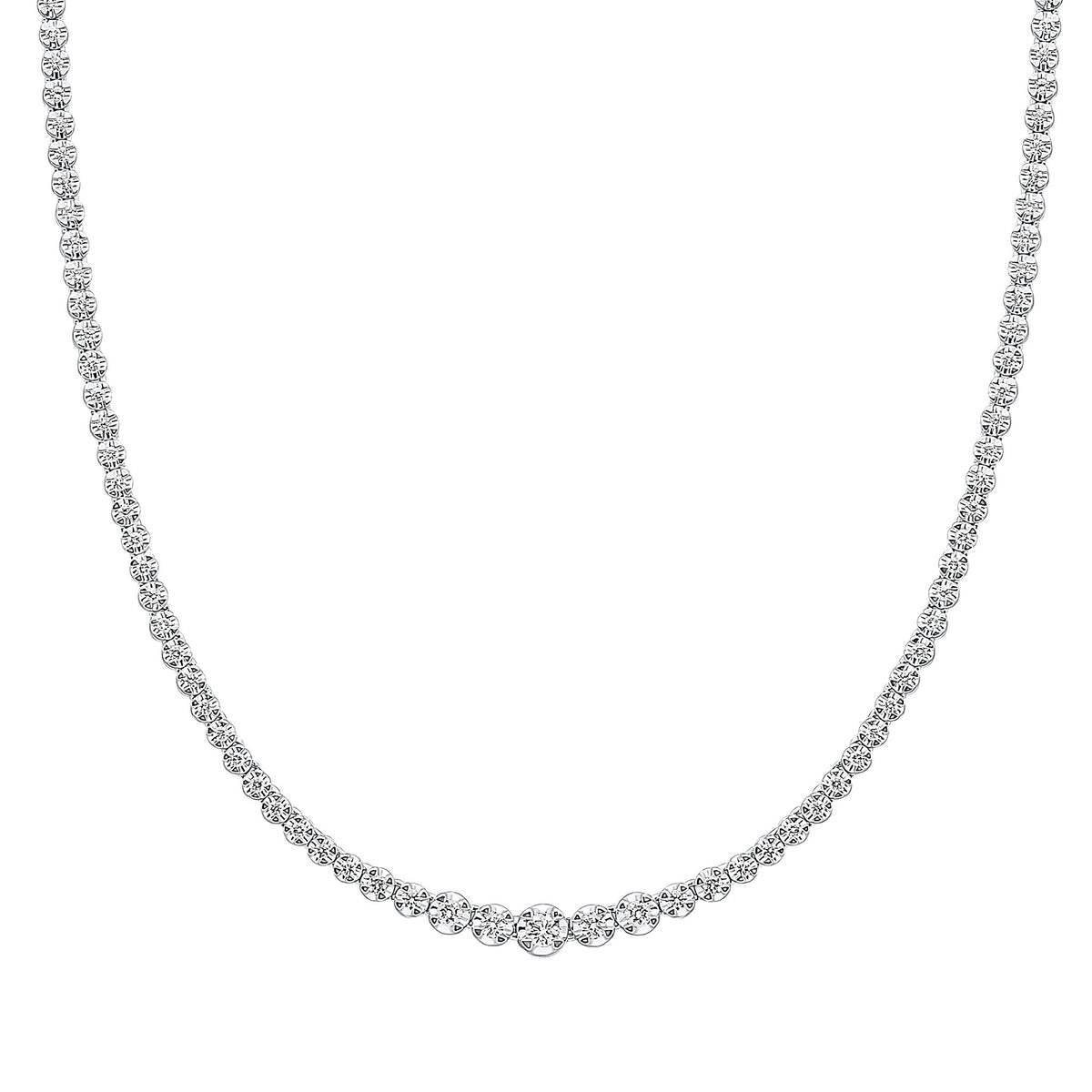 18CT WG BRILLIANT CUT DIAMOND CLAW SET LINE NECKLACE. 2CT