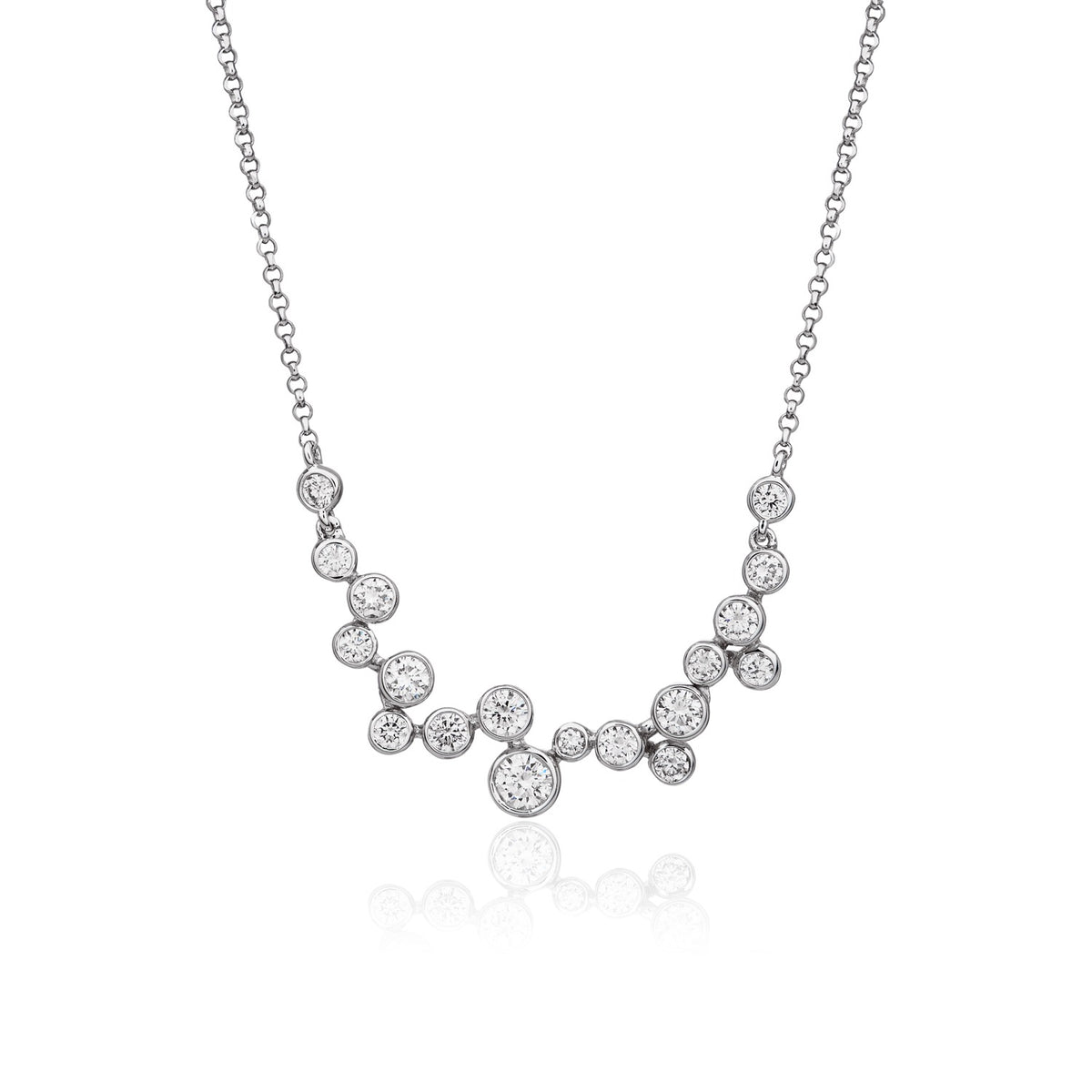 18CT WG ROUND DIAMOND 'BUBBLE' NECKLACE ON DIAMOND CUT TRACE CHAIN