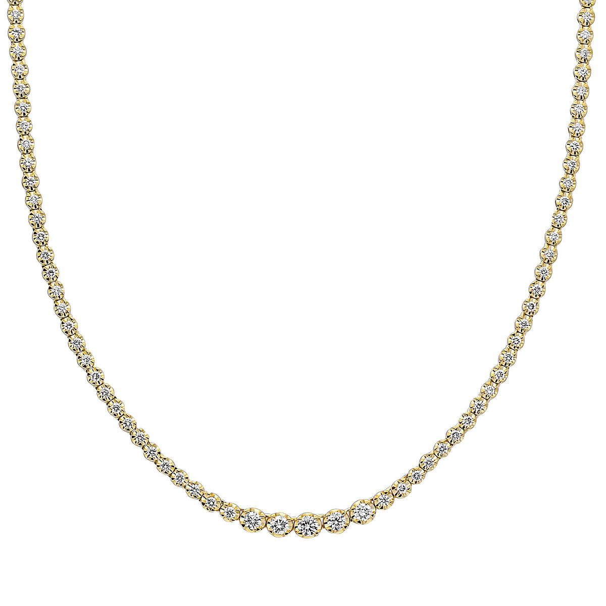 18CT YG BRILLIANT CUT DIAMOND CLAW SET LINE NECKLACE. 3CT