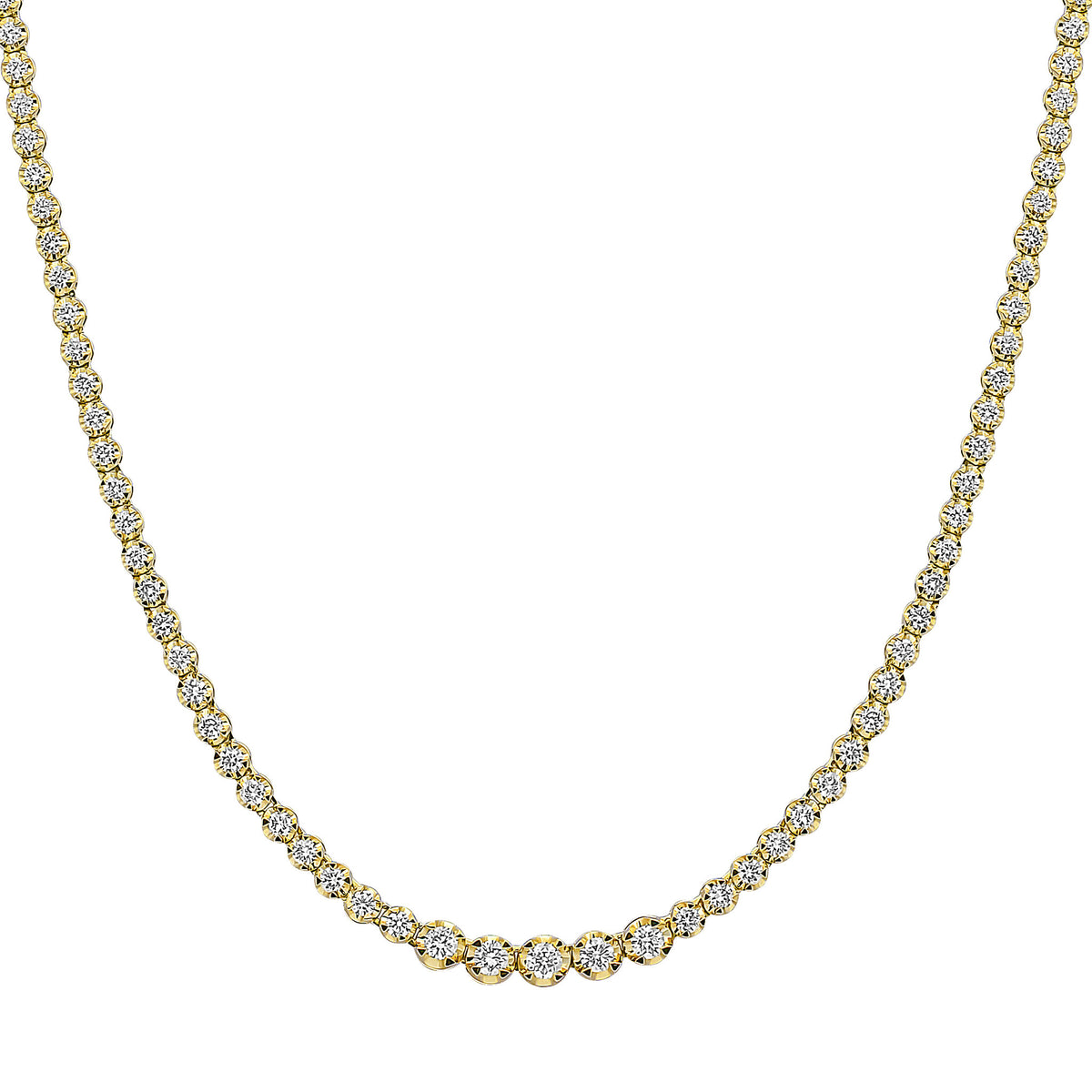 18CT YG BRILLIANT CUT DIAMOND CLAW SET LINE NECKLACE. 5.04CT