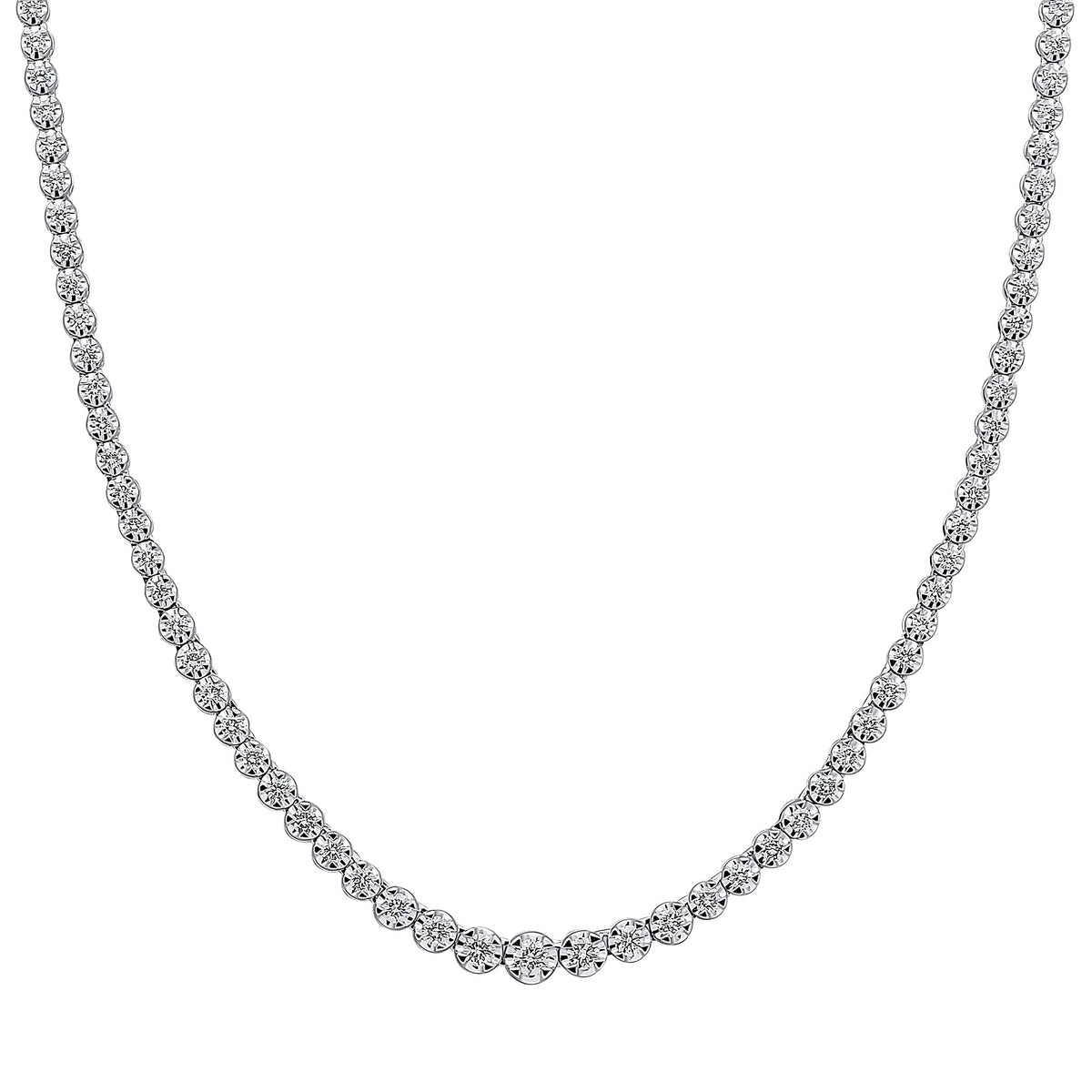 18CT WG BRILLIANT CUT DIAMOND CLAW SET LINE NECKLACE. 4CT