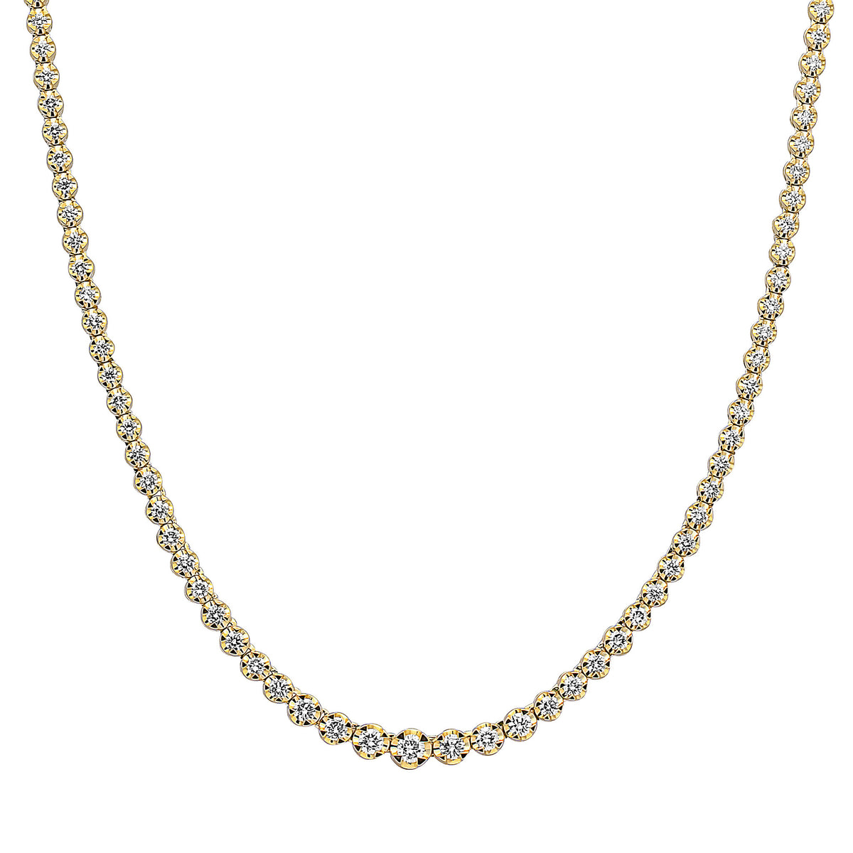 18CT YG BRILLIANT CUT DIAMOND CLAW SET LINE NECKLACE. 4CT