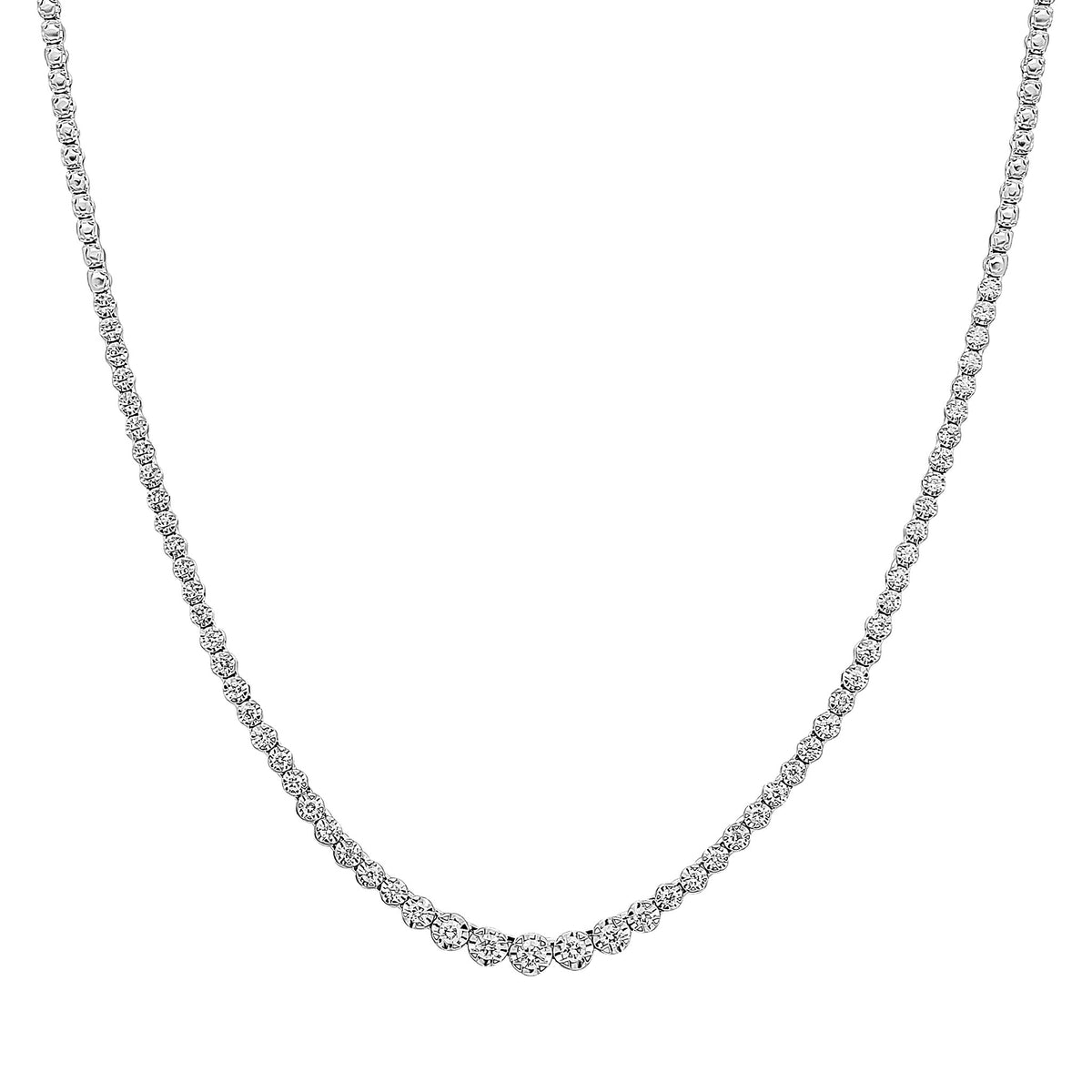 18CT WG BRILLIANT CUT DIAMOND CLAW SET LINE NECKLACE. 1CT