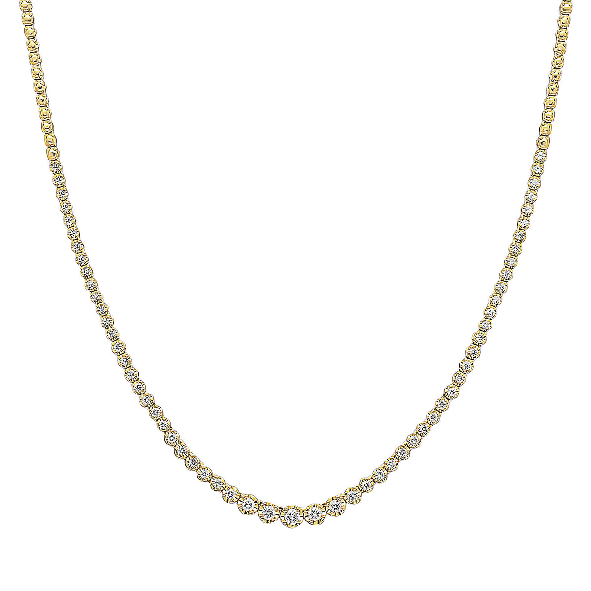18CT YG BRILLIANT CUT DIAMOND CLAW SET LINE NECKLACE. 1CT