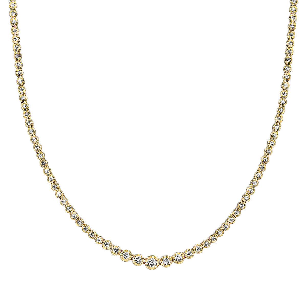 18CT YG BRILLIANT CUT DIAMOND CLAW SET GRADUATED LINE NECKLACE. 2CT