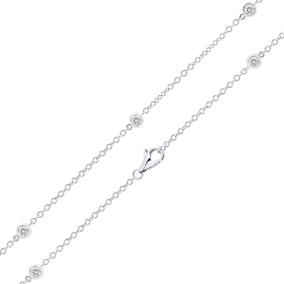 18CT WG ROUND DIAMOND SPEC SET CHAIN NECKLACE. 20"