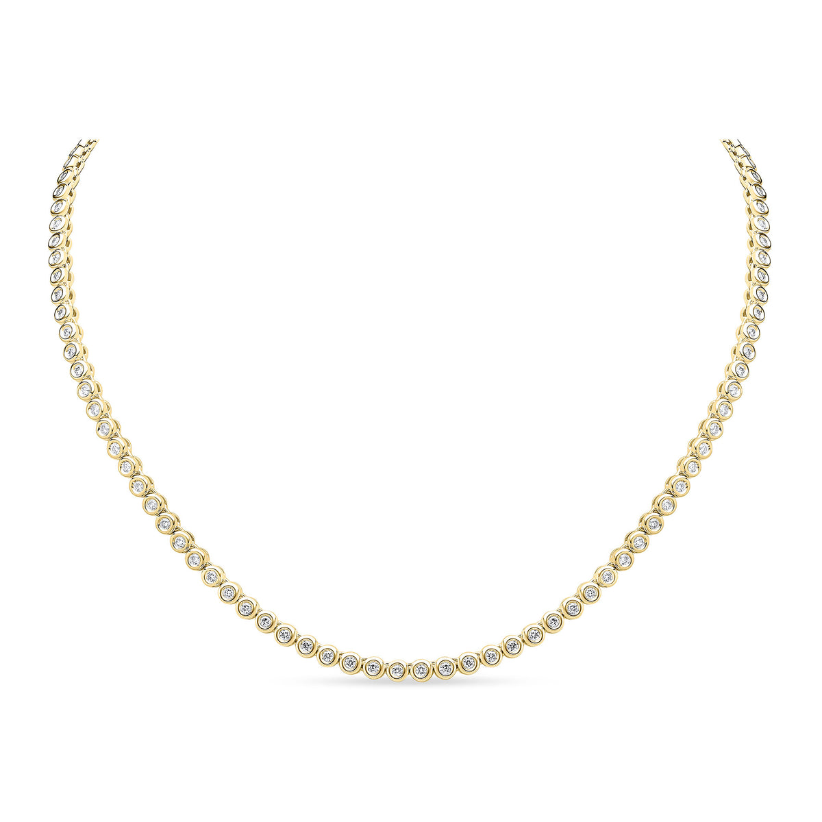 18CT YG BRILLIANT CUT DIAMOND RUBOVER LINE NECKLACE. 2.50CT