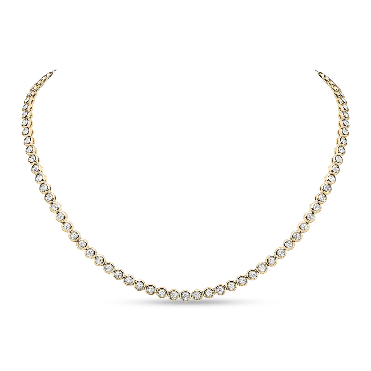 18CT YG BRILLIANT CUT DIAMOND RUBOVER LINE NECKLACE. 5CT