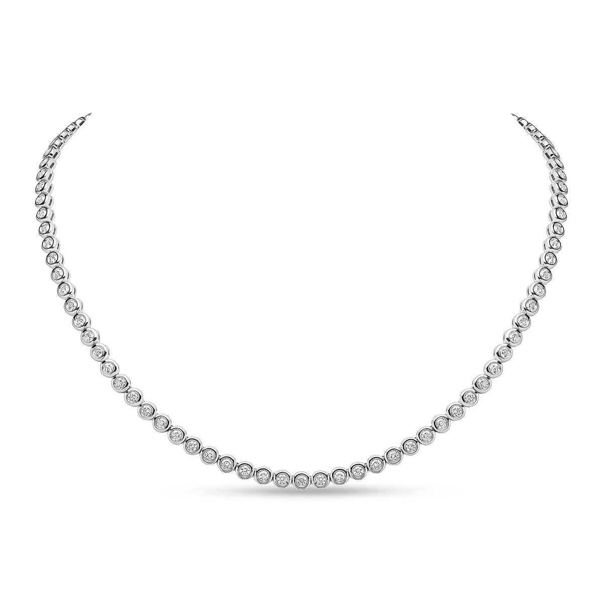 18CT WG BRILLIANT CUT DIAMOND RUBOVER LINE NECKLACE. 5CT