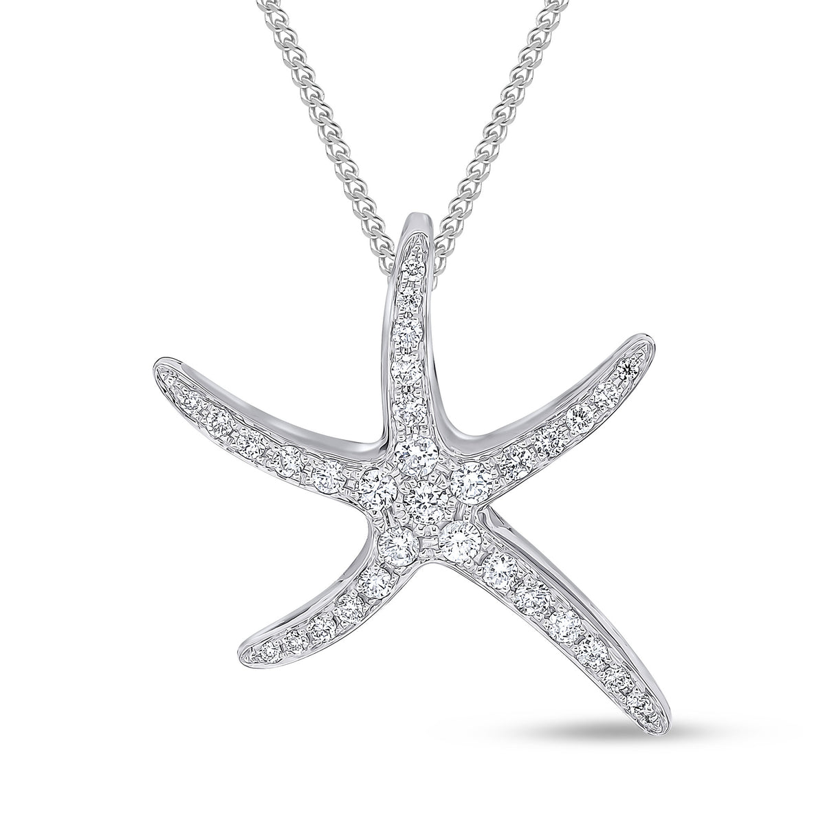 18CT WHITE GOLD DIAMOND PAVE SET 'STARFISH' PENDANT. LARGE