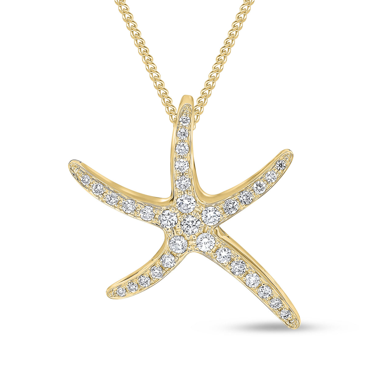 18CT YELLOW GOLD DIAMOND PAVE SET 'STARFISH' PENDANT.LARGE