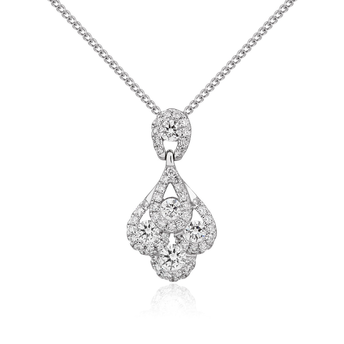 18CT WHITE GOLD ROUND DIAMOND 'PEACOCK' CLAW SET PENDANT