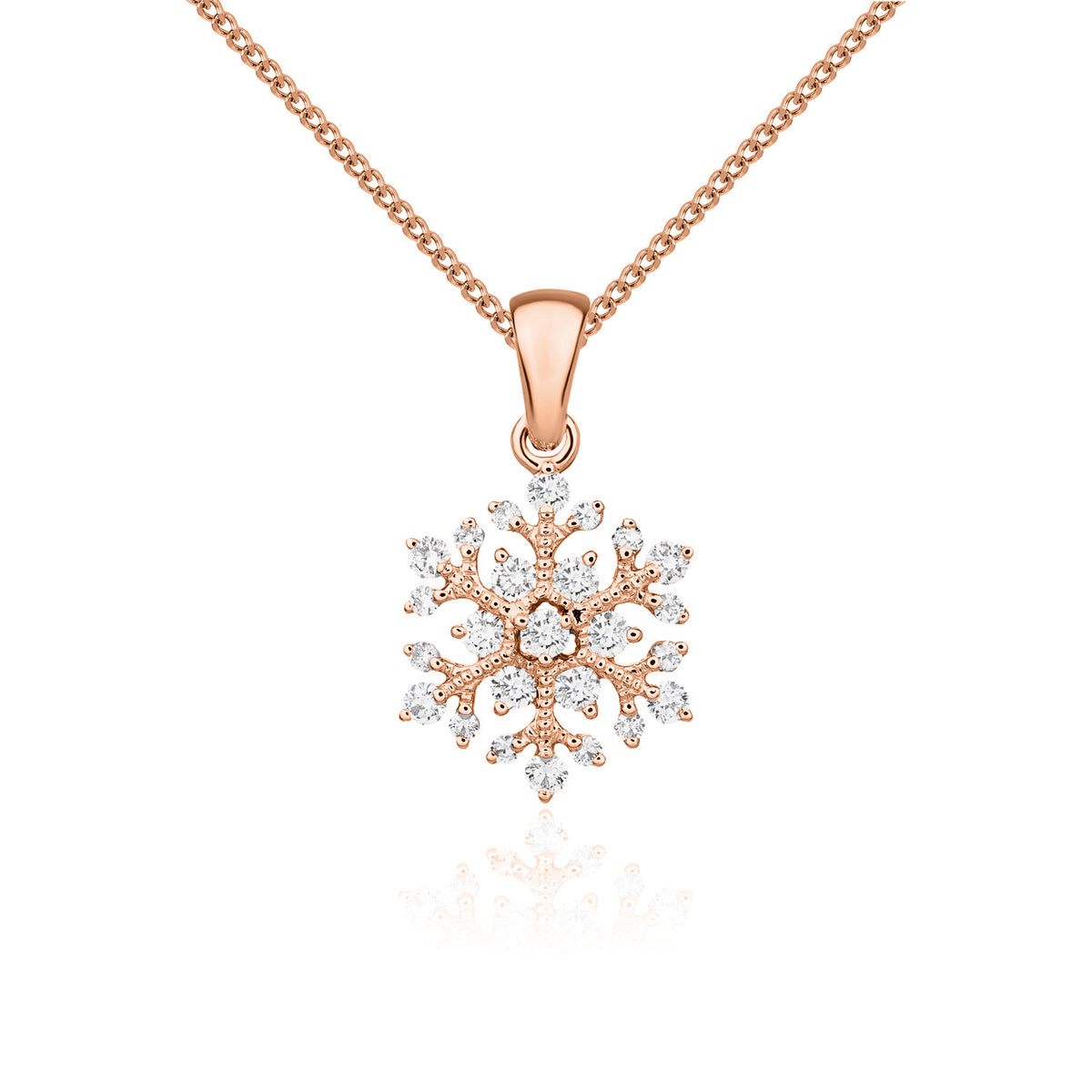 18CT RG DIAMOND SET SNOWFLAKE PENDANT