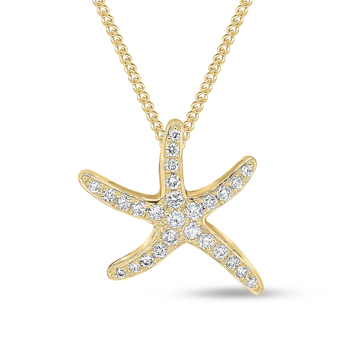 18CT YELLOW GOLD DIAMOND PAVE SET 'STARFISH' PENDANT.SMALL