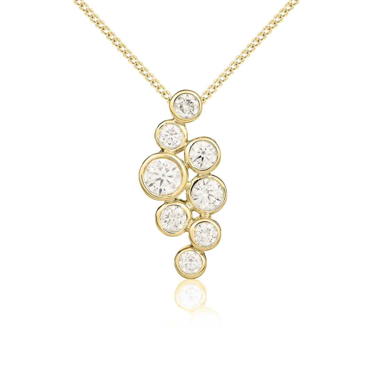18CT YELLOW GOLD ROUND DIAMOND 'BUBBLE' PENDANT