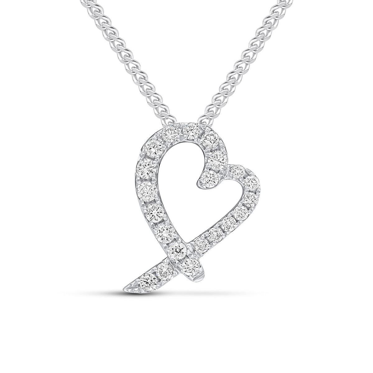 18CT WG ROUND DIAMOND CLAW SET HEART SHAPE SLIDER PENDANT