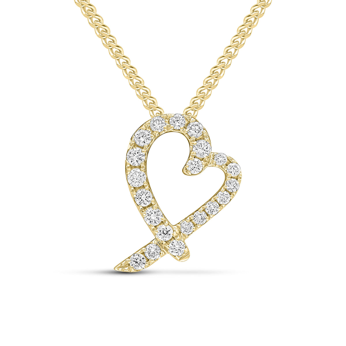 18CT YELLOW GOLD ROUND DIAMOND CLAW SET HEART SHAPE SLIDER PENDANT