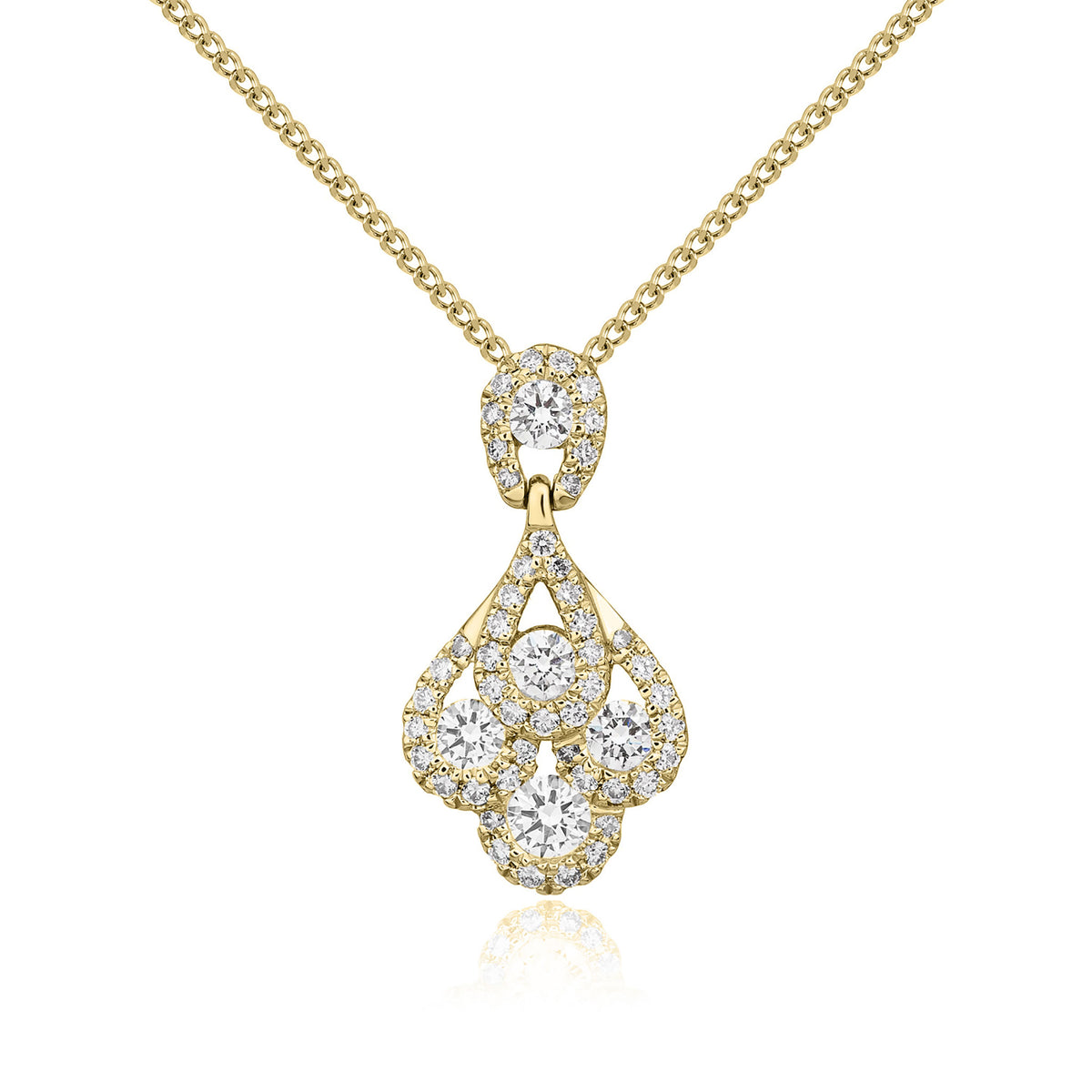 18CT YELLOW GOLD ROUND DIAMOND 'PEACOCK' CLAW SET PENDANT
