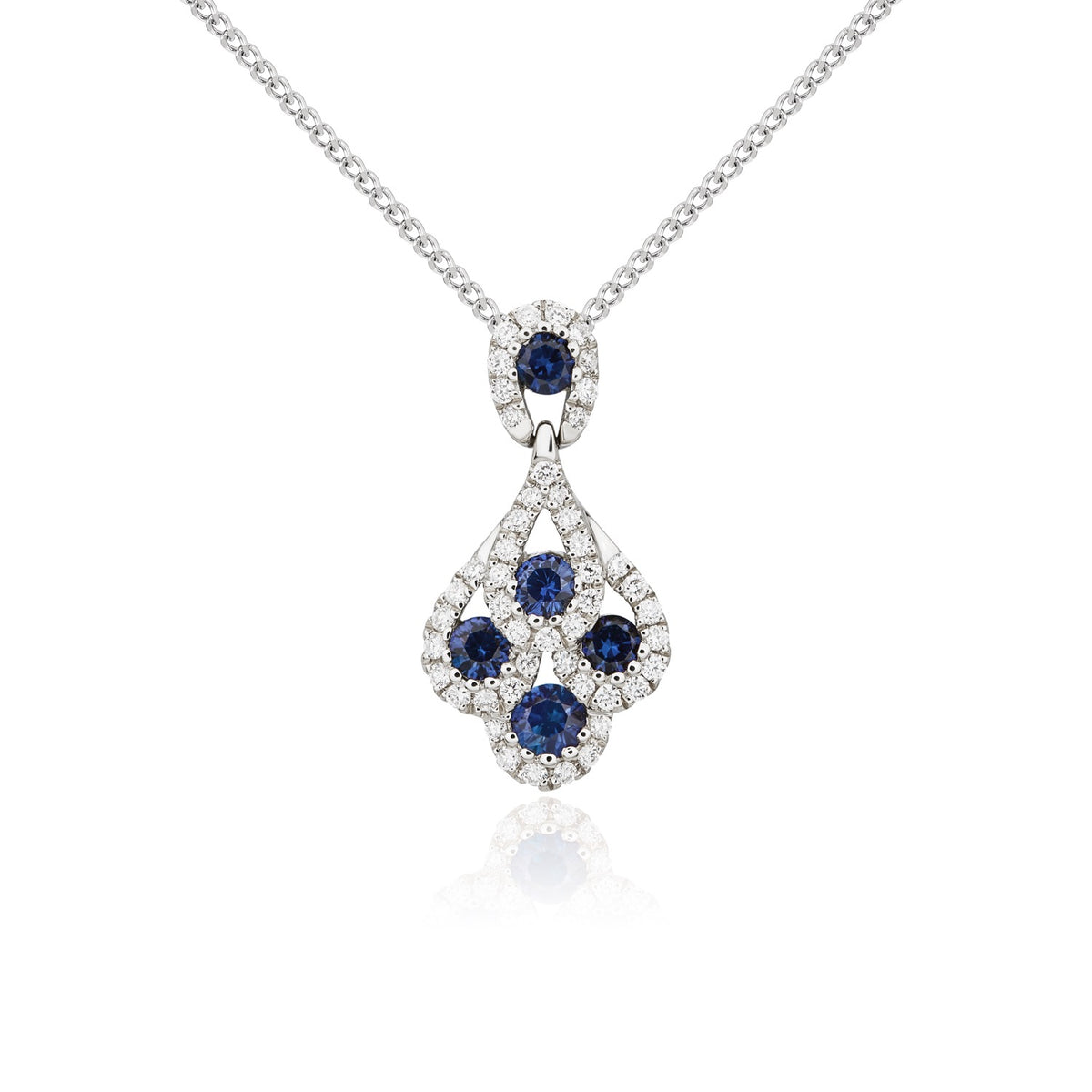 18CT WHITE GOLD ROUND SAPPHIRE & DIAMOND 'PEACOCK' PENDANT