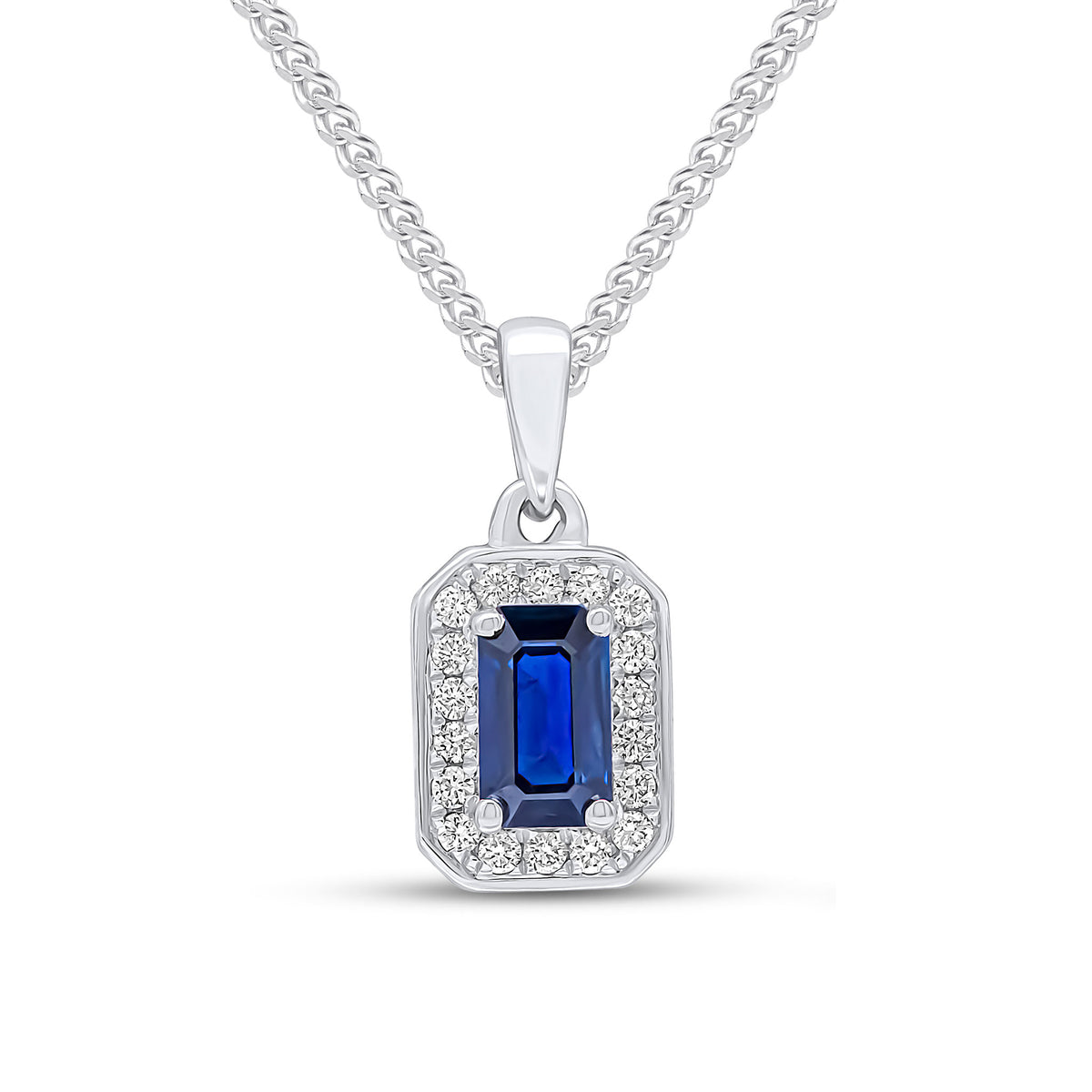 18WG OCTAGONAL SAPPHIRE & DIAMOND CLUSTER PENDANT