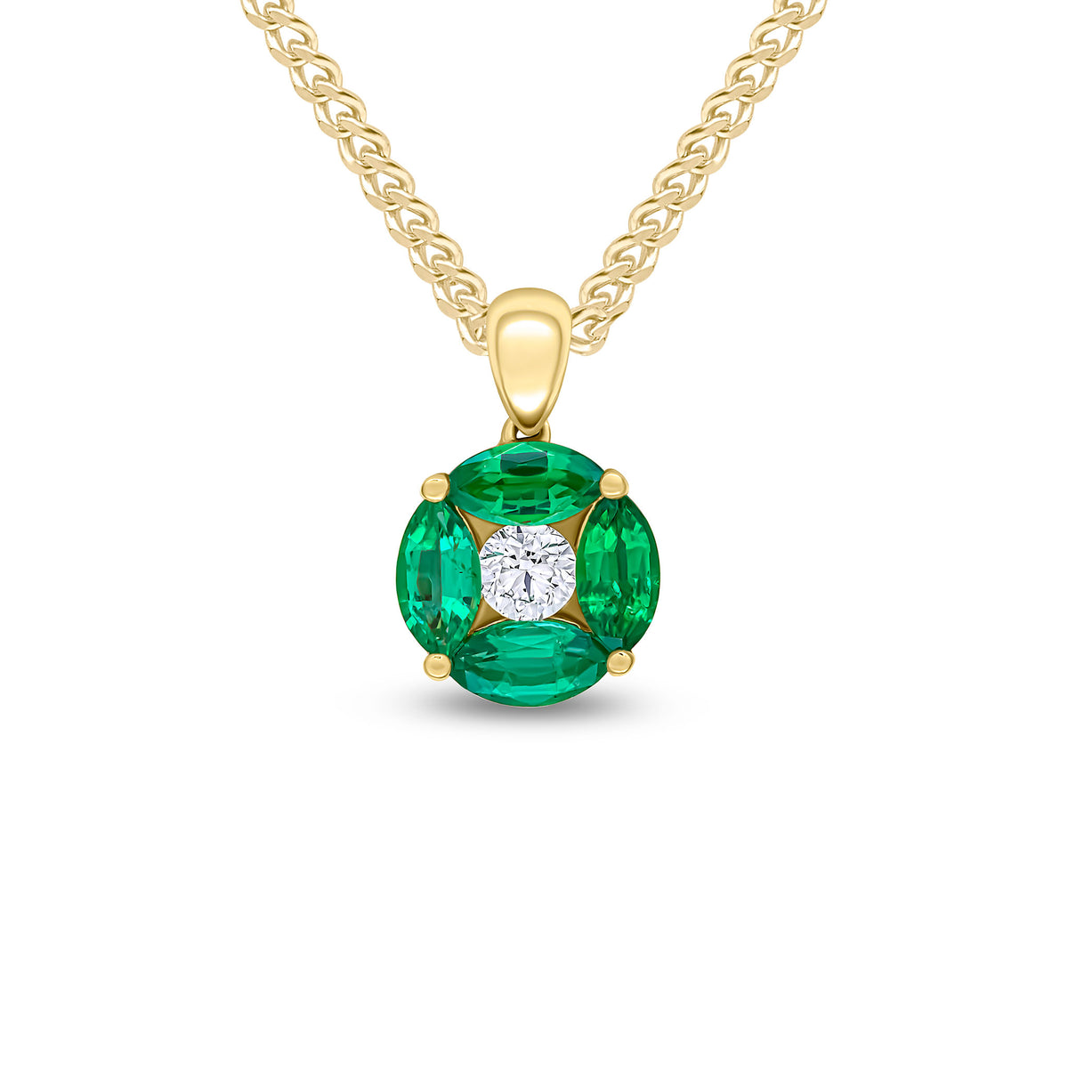 18CT YG MARQUISE EMERALD & DIAMOND CLUSTER PENDANT
