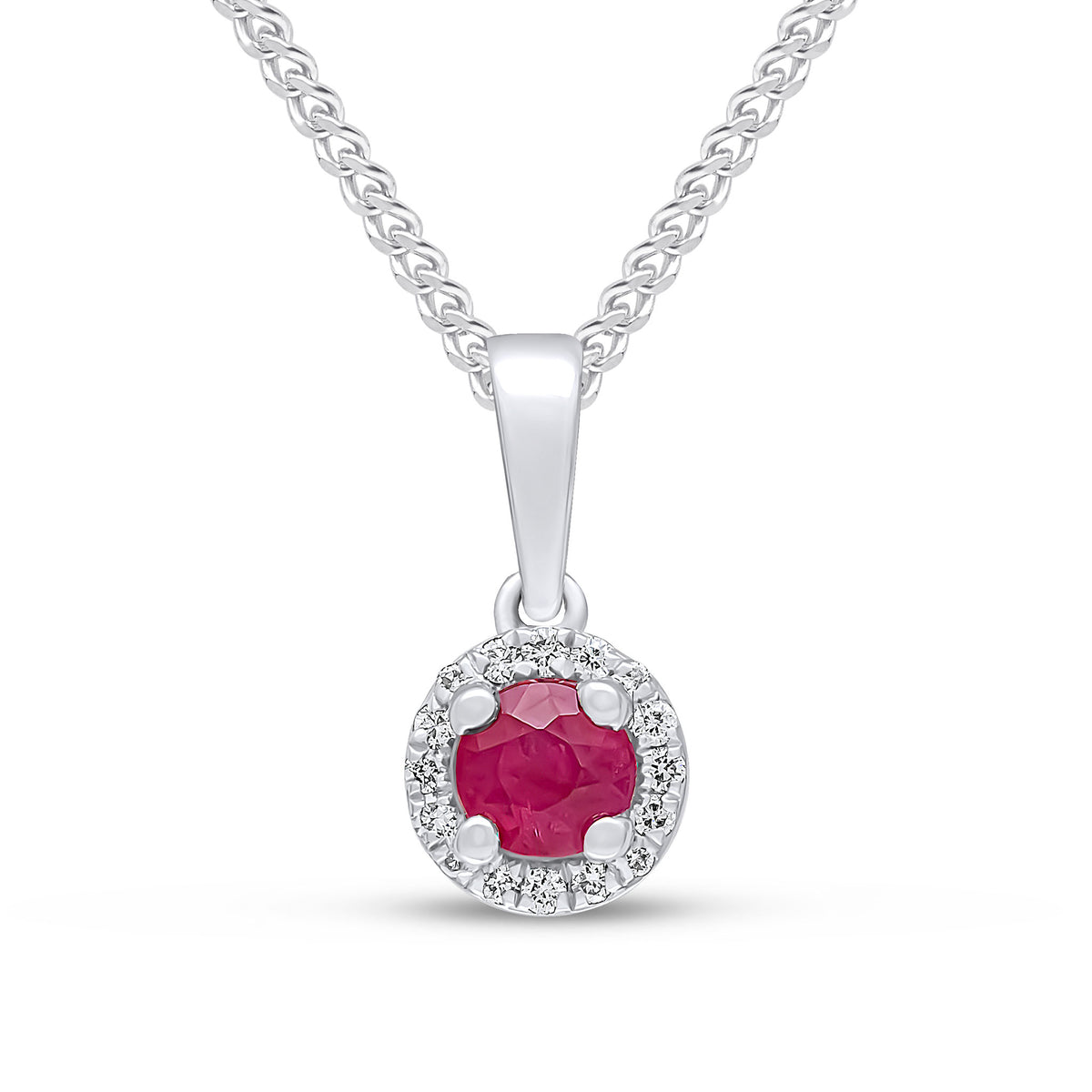 18WG ROUND RUBY & DIAMOND CLUSTER PENDANT