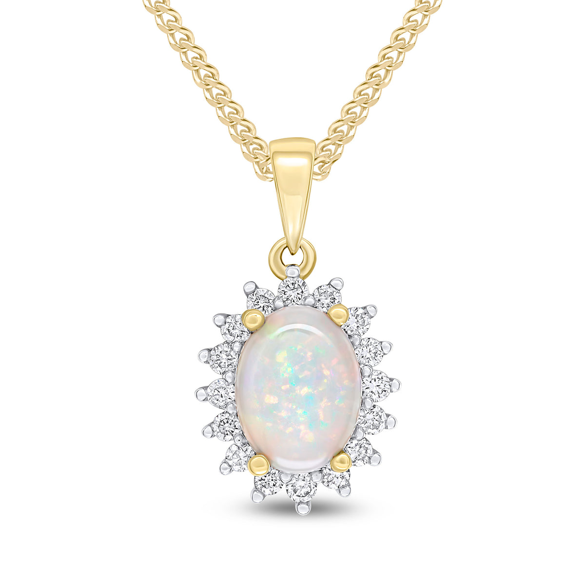 18Y 8X6 OVAL OPAL & DIAMOND CLUSTER PENDANT