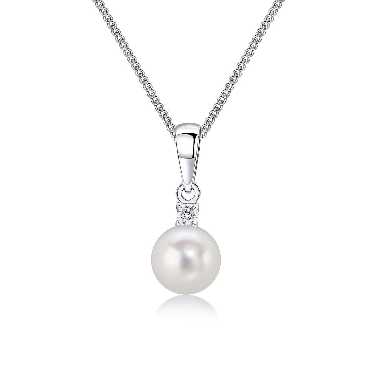 18CT WG ROUND DIAMOND & FRESHWATER PEARL 2 STONE PENDANT